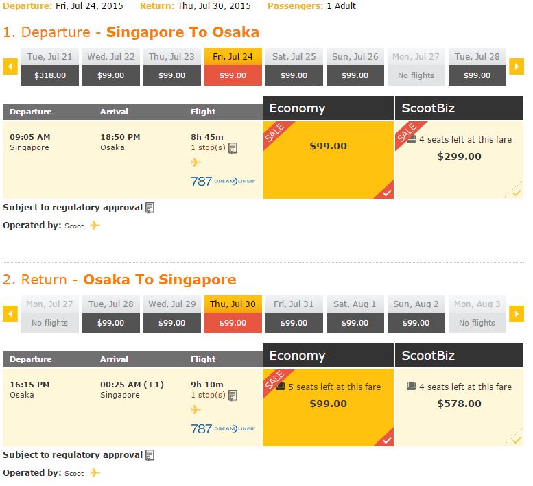 Scoot to Osaka New FAre