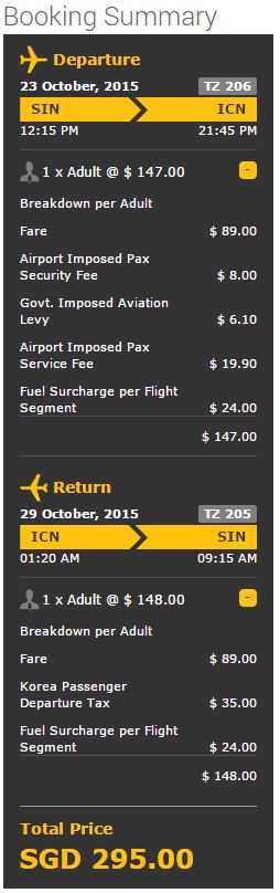 Seoul Booking Summary