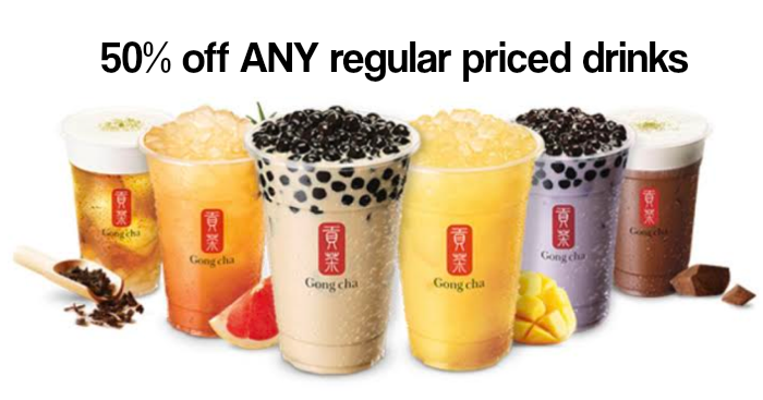 Gong Cha 50 off ANY regular priced drinks for NTUC Members till