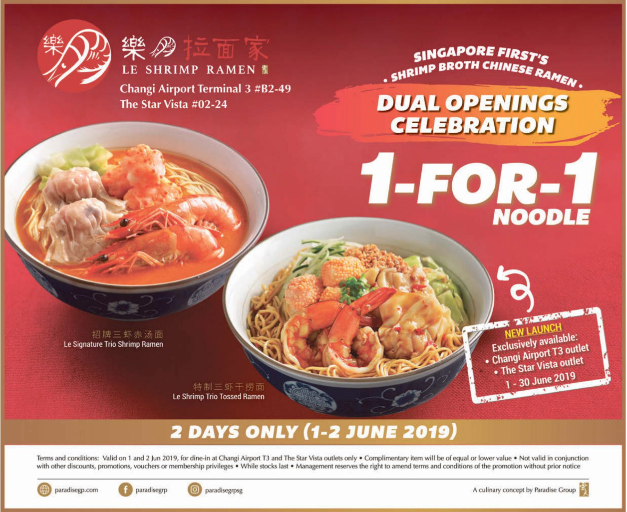 Paradise Group celebrates dual openings of Le Shrimp Ramen with 1-for-1 promotion on 1 & 2 Jun 2019