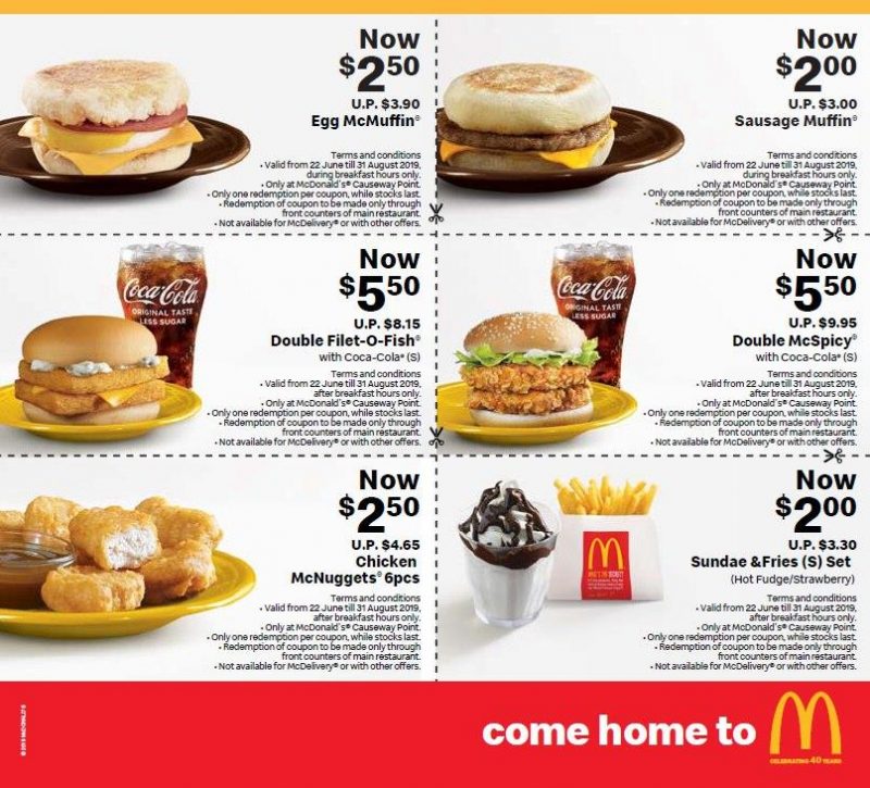 Enjoy coupon deals from McDonald's Causeway Point from now till 31 Aug