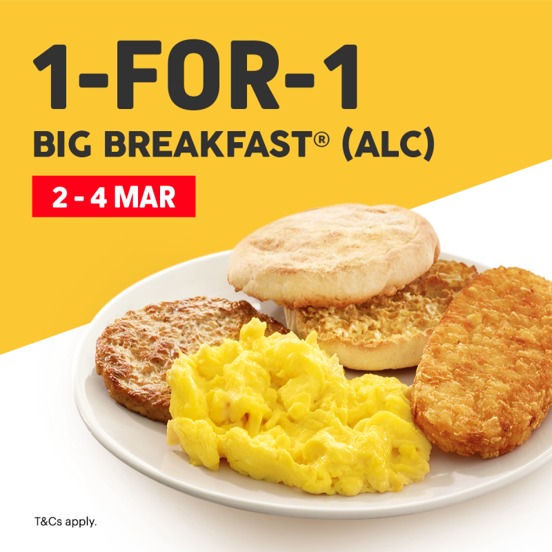 1-FOR-1 Big Breakfast at McDonald's from 2 - 4 Mar 20 | MoneyDigest.sg