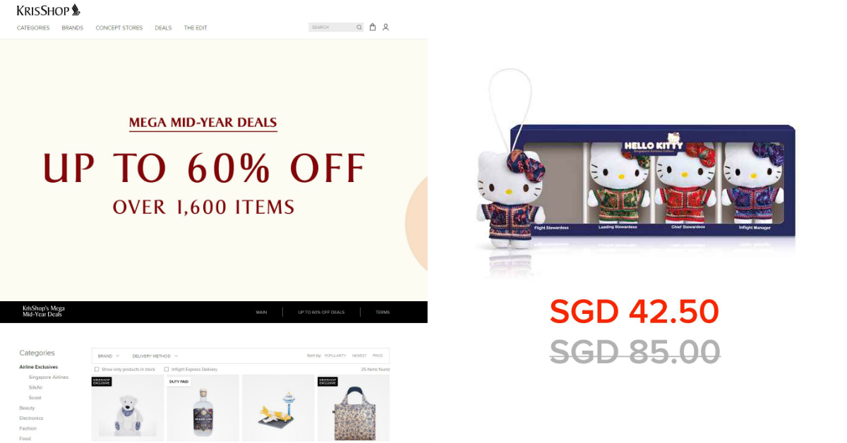 KrisShop's Mega Sale has over 1,600 items at up to 60% off, including SIA-Hello Kitty Set at half price