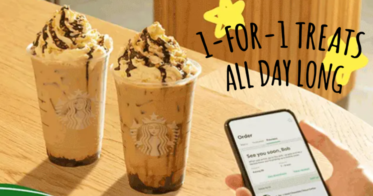 Starbucks offering 1-for-1 treats on selected beverages with Mobile Order & Pay from 2 - 6 Aug 2021