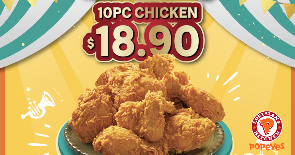 Popeyes Chicken offering 10pc Chicken for $18.90, 1-for-1 sides and ...