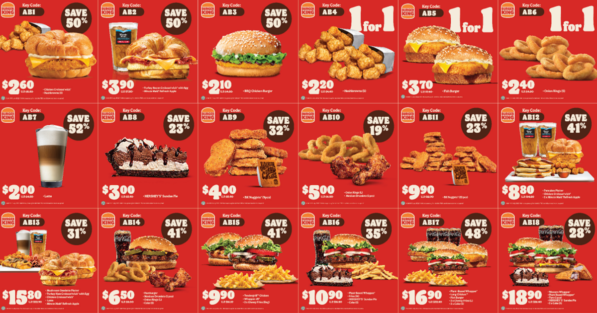 24 Burger King Coupons for use from now till 3 July 2022, including 1