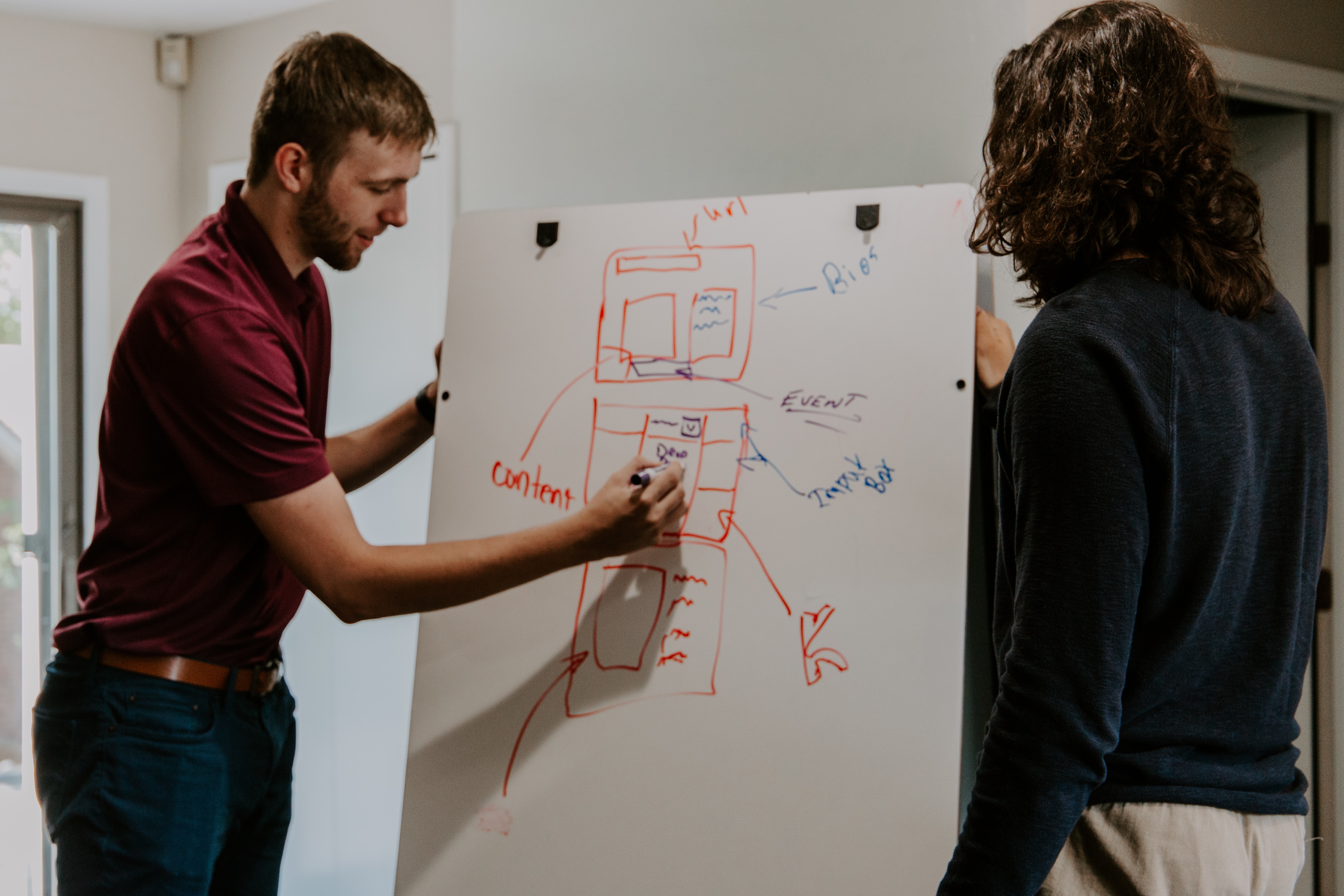 a man drawing on a board