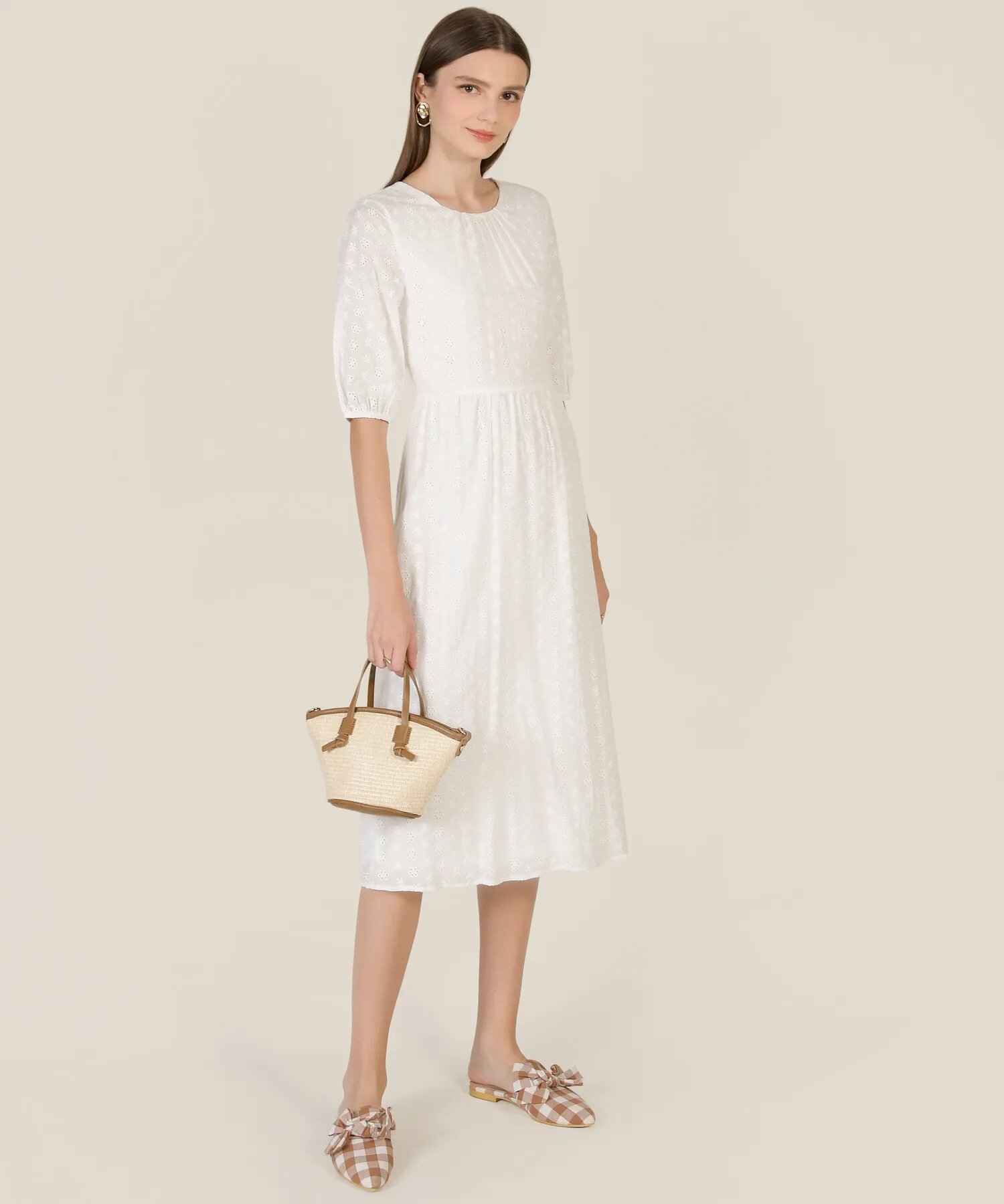 River Broderie Midi Dress - White