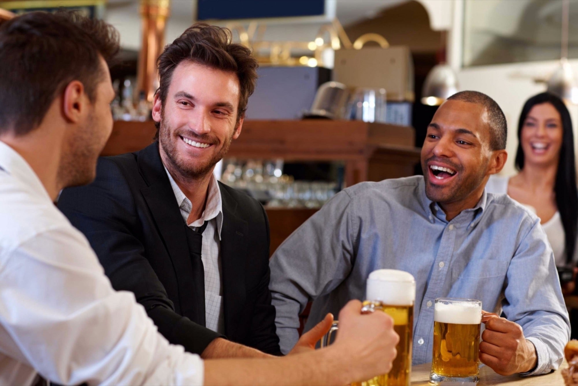 colleagues drinking beer after work