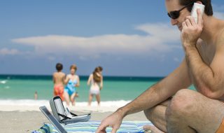 man working at the beach