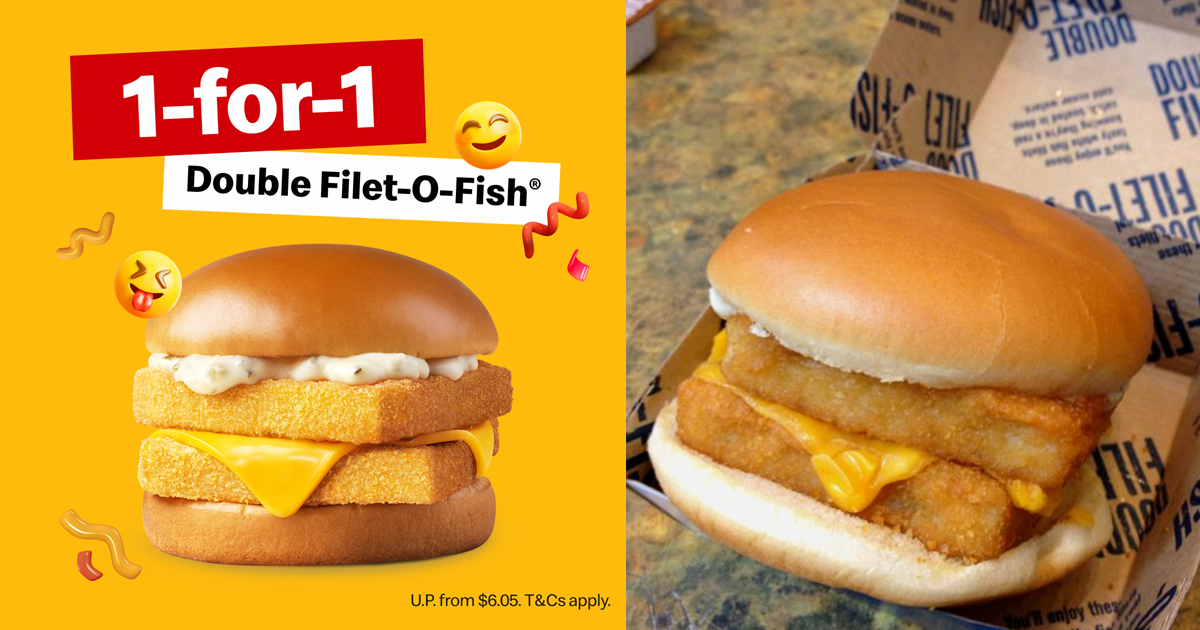 McDonald's is offering 1FOR1 Double FiletOFish® from 17 20 Apr 23, means you pay only 3