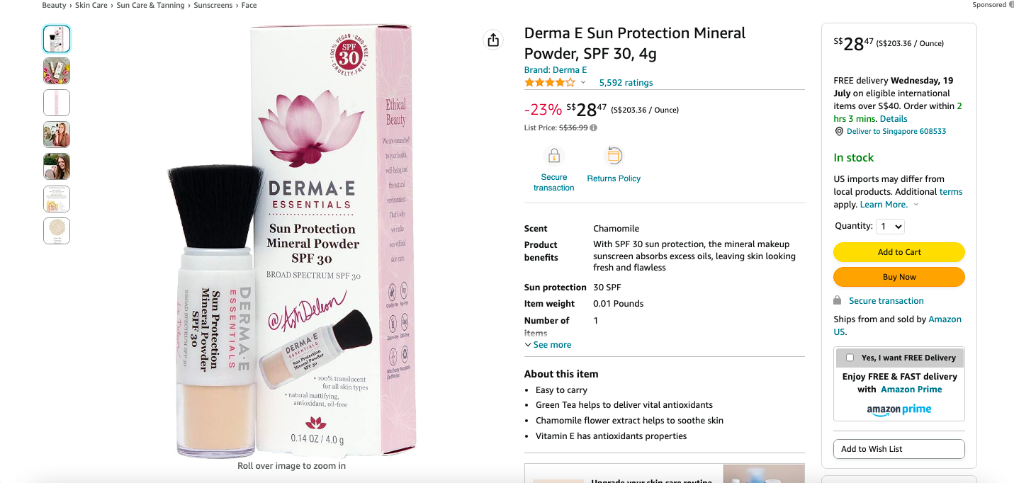 DERMA E Sun Protection Mineral Powder