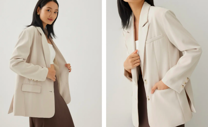 Gwyn Oversized Collared Blazer in Oat