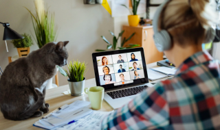 woman having a video call with colleagues