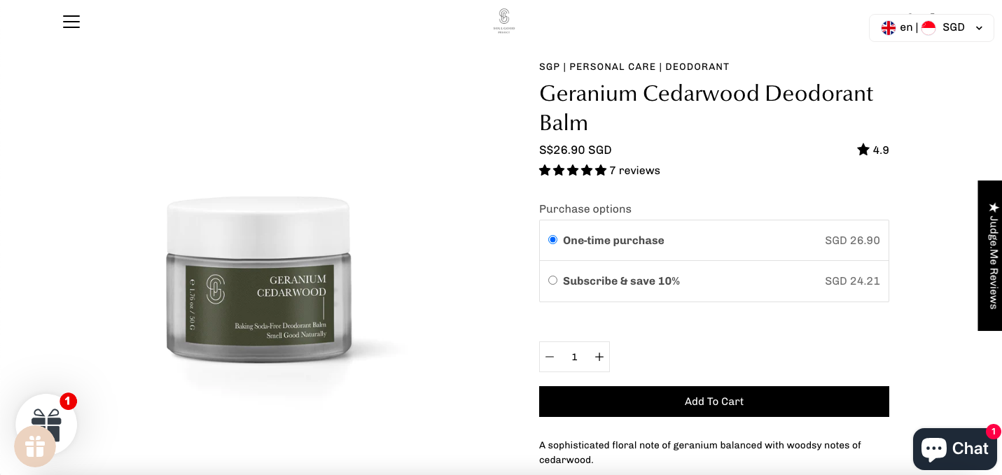 Geranium Cedarwood Deodorant Balm