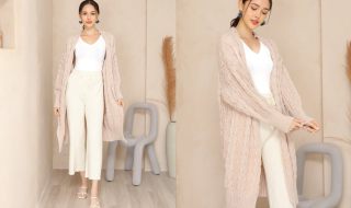 Virtues Of Braids Cable Knit Longline Cardigan Oatmeal