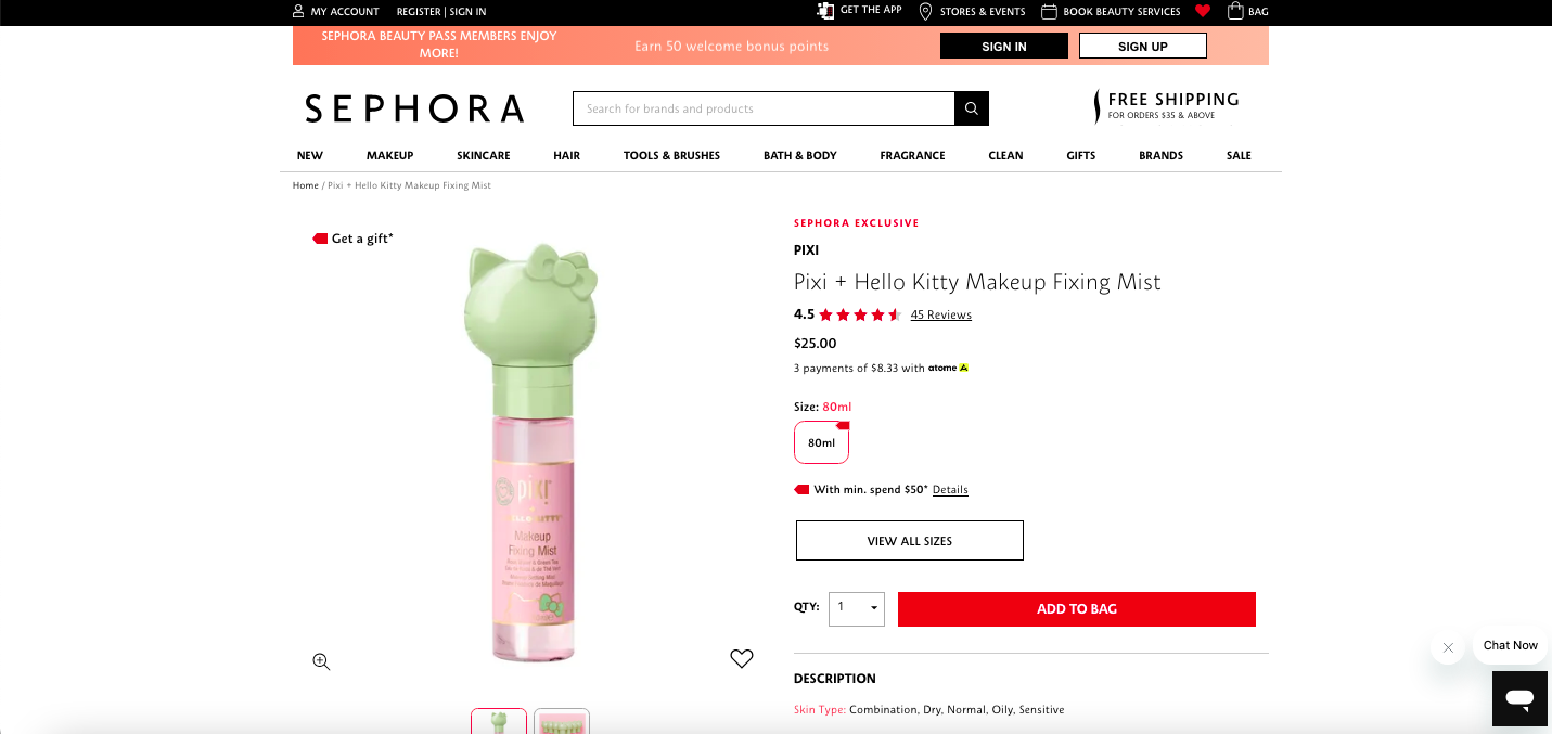 Pixi + Hello Kitty Makeup Fixing Mist