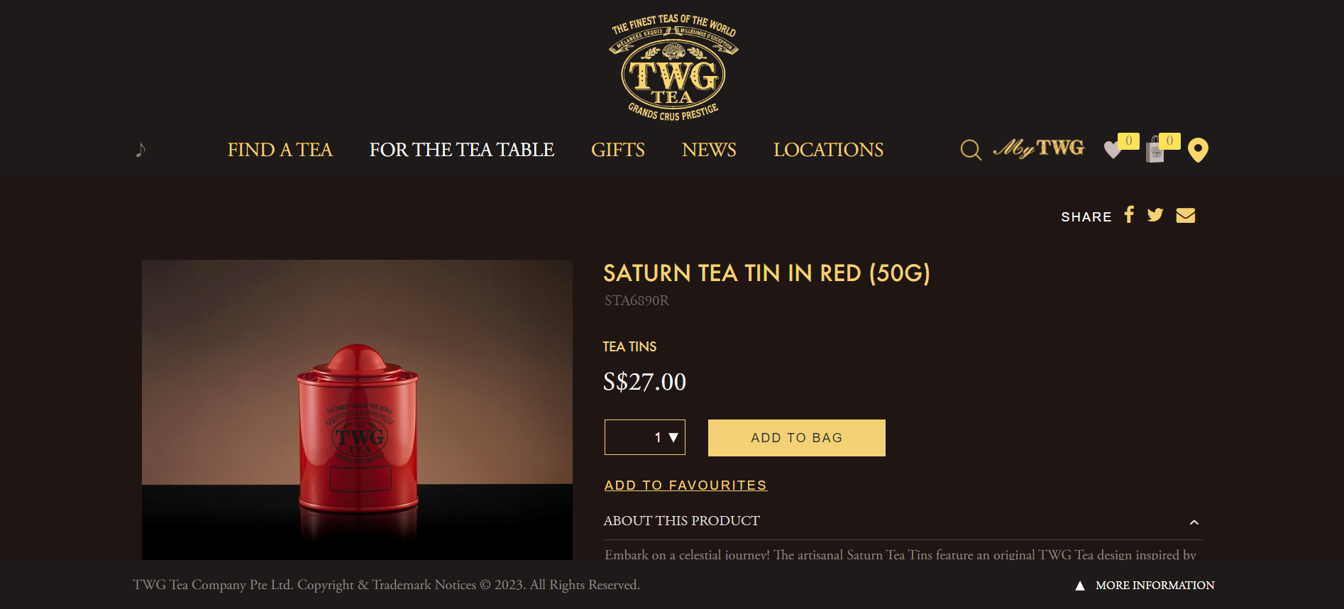 SATURN TEA TIN IN RED (50G)