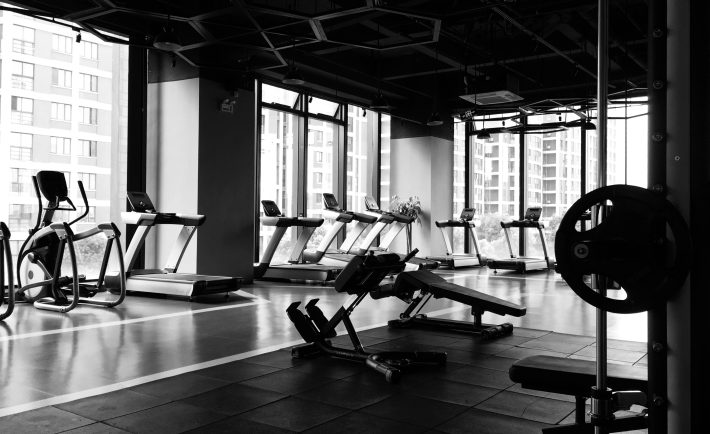 empty gym in black and white
