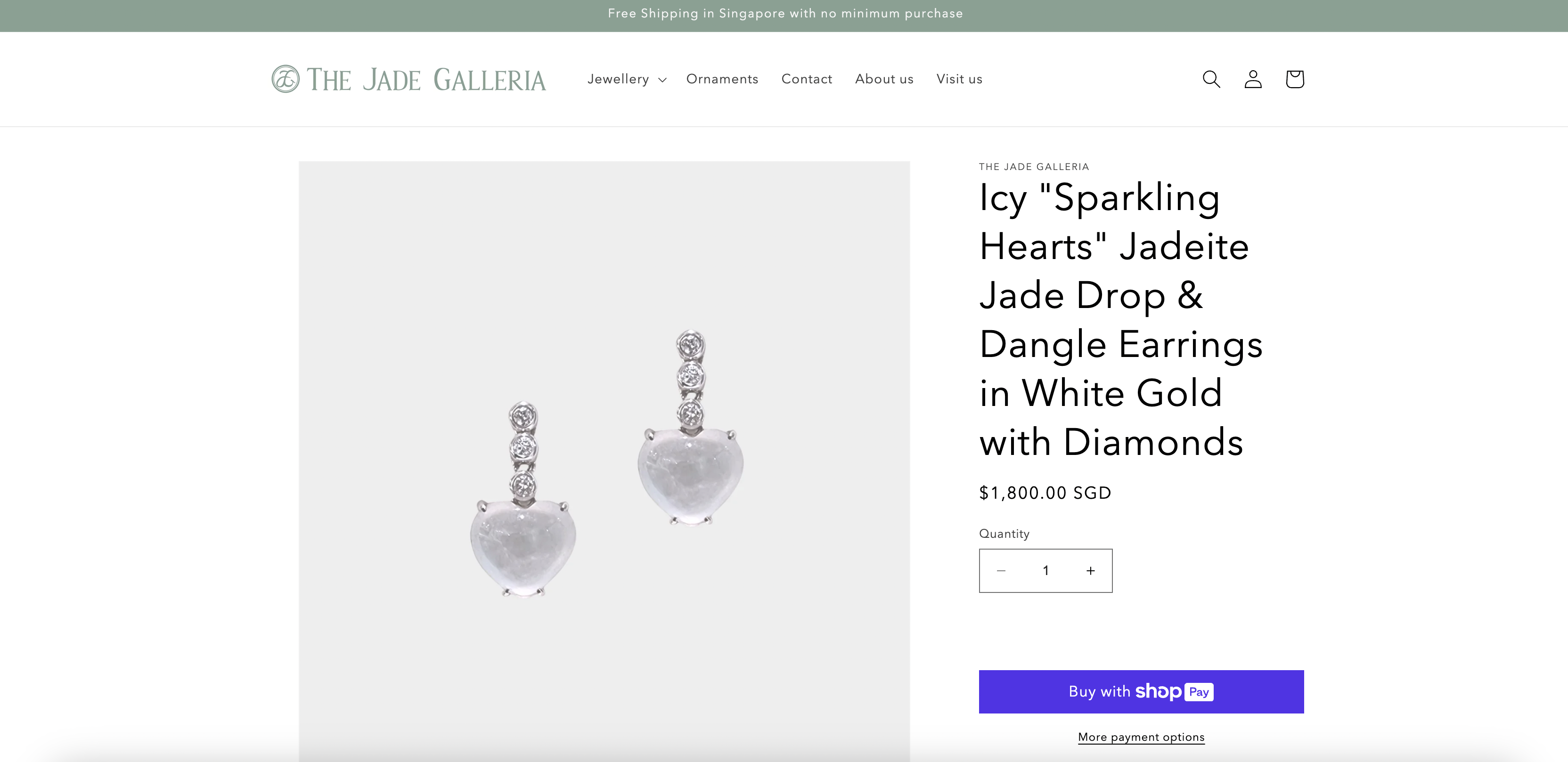 Icy "Sparkling Hearts" Jadeite Jade Drop & Dangle Earrings in White Gold with Diamonds