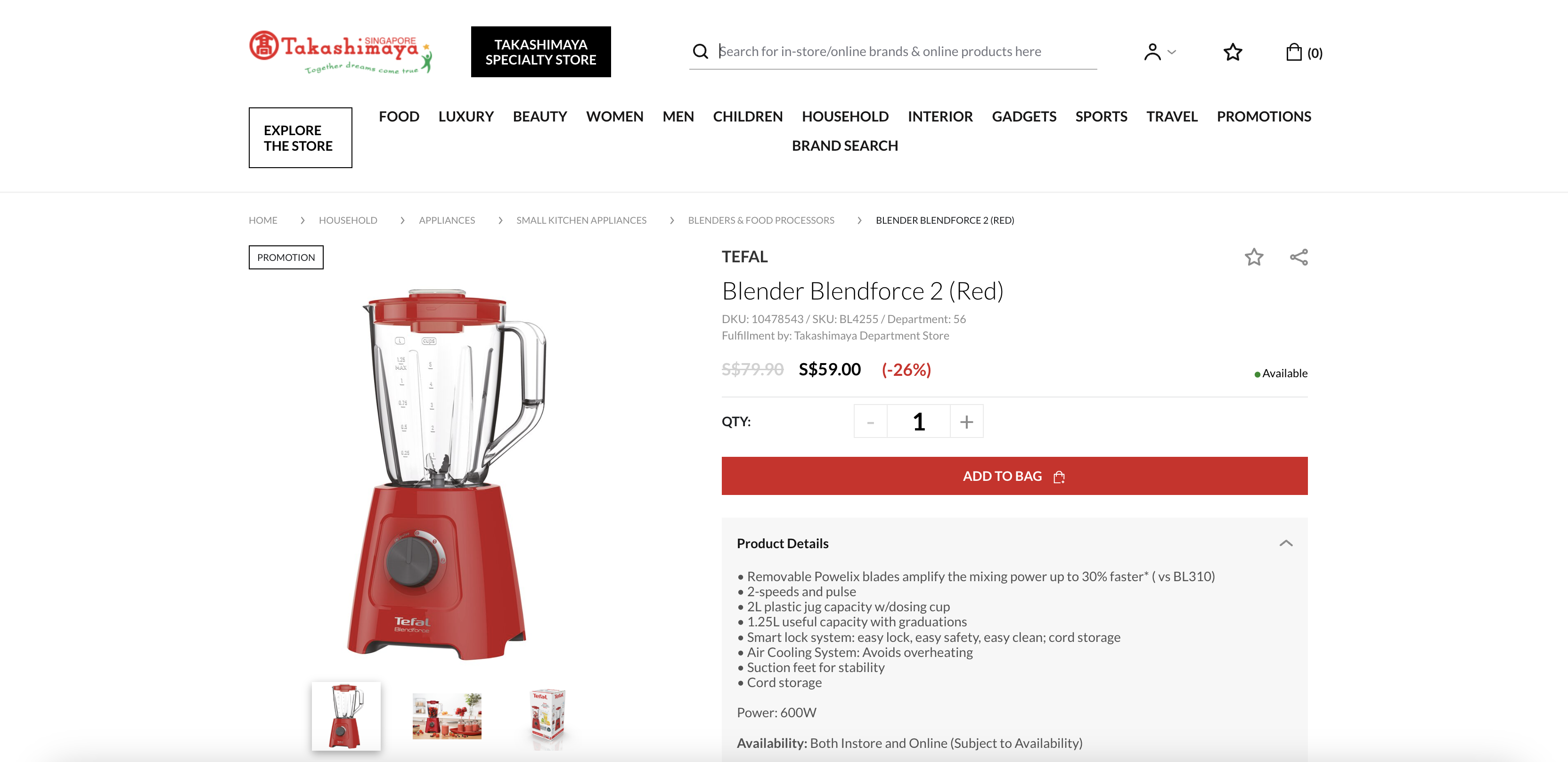 Tefal Blender Blendforce 2 (Red)